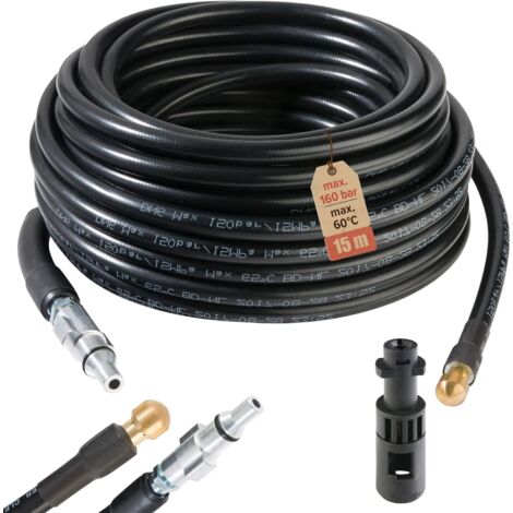 Arebos – Tuyau d'arrosage de nettoyage 15 m – Adaptateur à baïonnette pour Kärcher série K – Compatible nettoyeurs haute pression Lavor – 160 bar