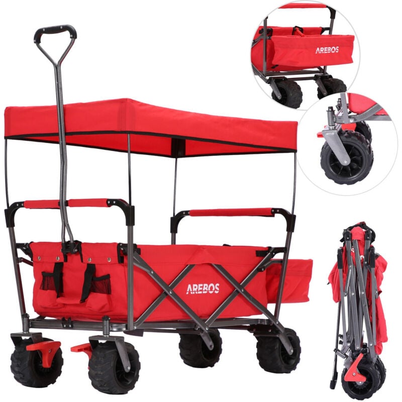 Handcart Transport cart Foldable with telescopic pole Red - Arebos