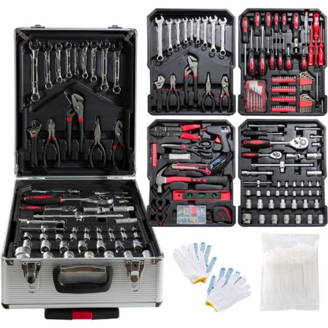 AREBOS Valise à Outils | Set d'outils | 300, 600 ou 1200 pièces | Valise à roulettes ou valise de transport (1200 pièces | avec valise à roulettes)