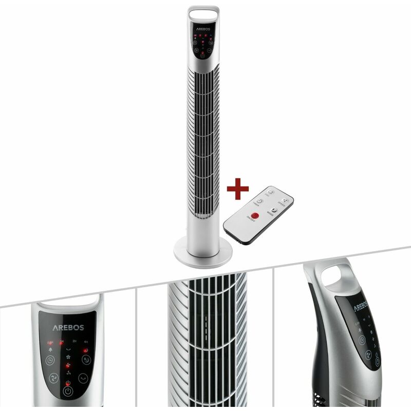 

AREBOS Ventilador de torre de 40 W con mando a distancia plata - plata