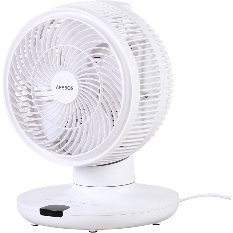 Arebos - Ventilateur de table 55W oscillation 3D 4 vitesses - Blanc