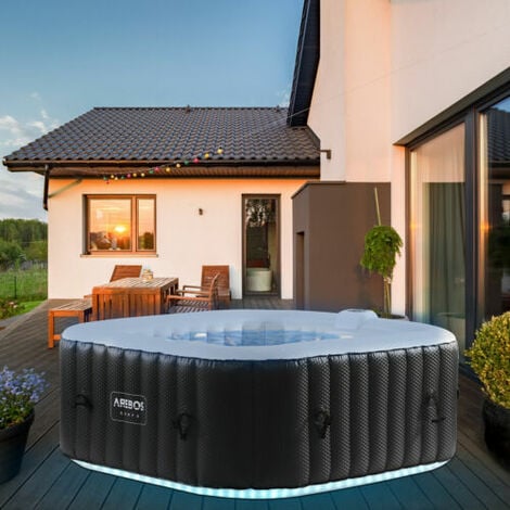 AREBOS  Whirlpool  154 x 154 cm  mit LED-Beleuchtung  aufblasbar  quadratisch  In- & Outdoor  4 Personen  100 Massaged�sen  mit Heizung  600 L  Inkl. Abdeckung  Bubble Spa & Wellness Massage