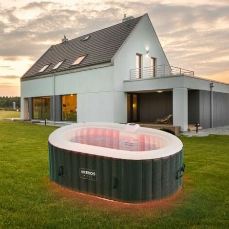 AREBOS Whirlpool mit LED Beleuchtung  Aufblasbar  In- & Outdoor  190x120 cm oval  2 Personen  90 Massaged�sen  mit Heizung  550 Liter  Inkl. Abdeckung  Bubble Spa & Wellness Massage