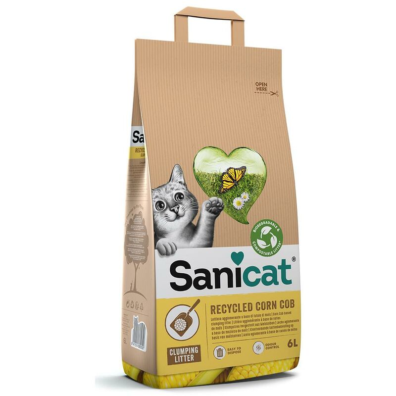 

Recycled Corn Cob 6L arena aglomerante para gatos a base de zuro de maiz - Sanicat