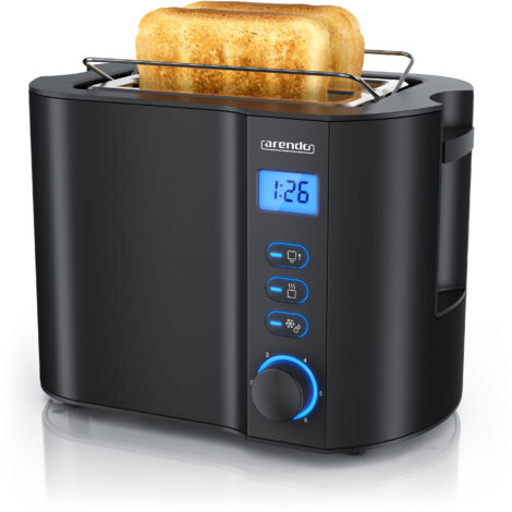 Arendo 2-Scheiben Toaster mit 6 Bräunungsstufen, LCD-Display mit Restzeitanzeige, 800 Watt, Auftaufunktion, Brötchenaufsatz, Schwarz