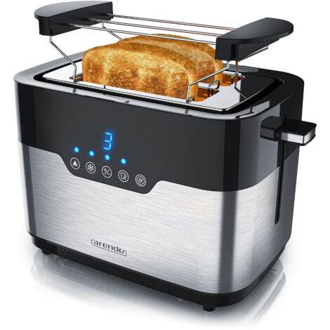 Arendo 2-Scheiben Toaster MORGEN Edelstahl, 920 W, mit extra breiten Schlitzen, Touchpanel mit LED-Anzeige, Schwarz/Silber