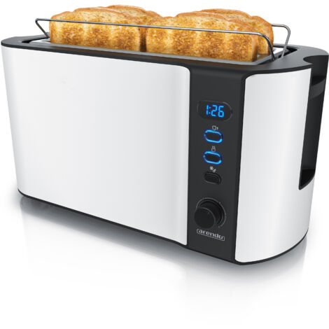 Arendo Automatik Langschlitz Toaster mit Brötchenaufsatz, Familientoaster für 4 Scheiben, Display, Auftaufunktion, Weiß