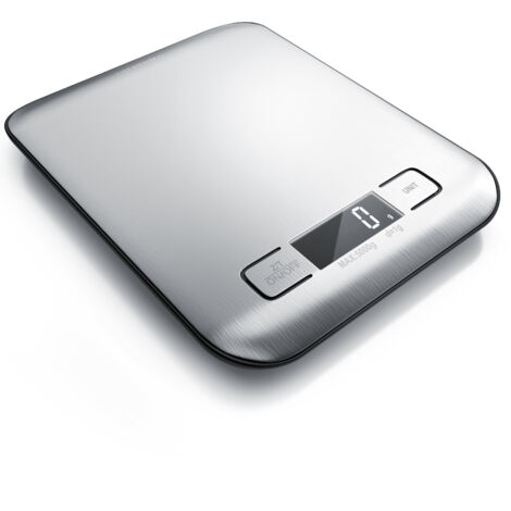 Arendo Edelstahl Küchenwaage - 18 x 14 cm - bis 5 kg Messgenauigkeit 1 g  Weißes LED Display