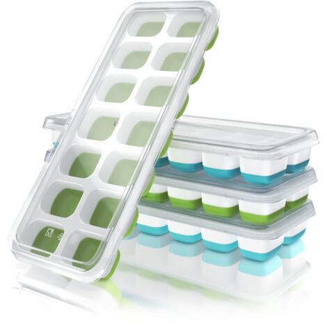 Arendo Eiswürfelformen 250ml - 14 Eiswürfel Fächer - 4er Set Eiswürfelbereiter mit Deckel - spülmaschinengeeignet - stapelbar - Silikon BPA-frei