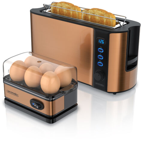 Arendo Frühstücks-Set 2-teilig, 6er Eierkocher SIXCOOK, 2-Scheiben Langschlitz Toaster, Kupfer