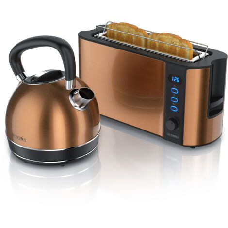 Arendo Frühstücks-Set 2-teilig in Kupferoptik - Edelstahl Wasserkocher & Langschlitztoaster