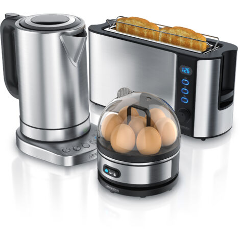 Arendo Frühstücks Set in Edelstahl Optik - Wasserkocher / Toaster / Eierkocher