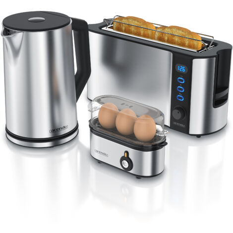 Arendo Frühstücks-Set in silber - Wasserkocher / Toaster / Eierkocher