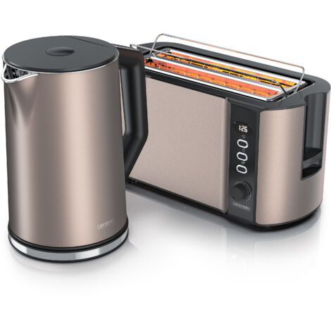 Arendo Frühstücks-Set, Wasserkocher 1,5l, Langschlitz Toaster für 4 Scheiben, Beige