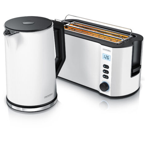 Arendo Frühstücks-Set, Wasserkocher 1,5L mit Temperatureinstellung, 4-Scheiben Toaster Langschlitz, Weiß