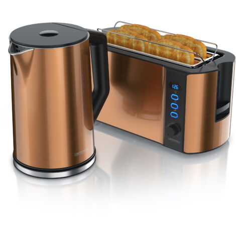 Arendo Frühstücksset 2-teilig, 1,5L Wasserkocher Edelstahl, 1500W Langschlitz Toaster FRUKOST, Kupfer