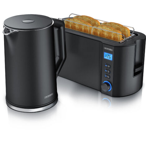 Arendo Frühstücksset, Wasserkocher ELEGANT 1,5 Liter, 4-Scheiben Langschlitz Toaster, Schwarz
