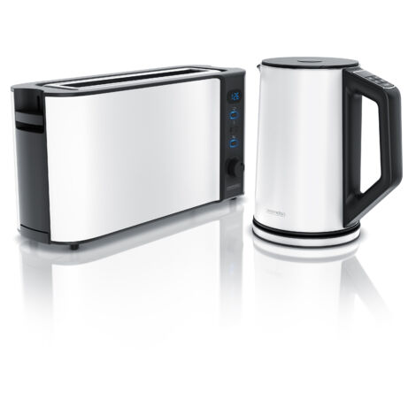 Arendo Frühstücksset, Wasserkocher ELEGANT 1,5 Liter & Langschlitztoaster für 2 Scheiben, Weiß