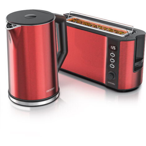 Arendo Frühstücksset, Wasserkocher ELEGANT 1,5L, 2 Scheiben Toaster Langschlitz, Rot