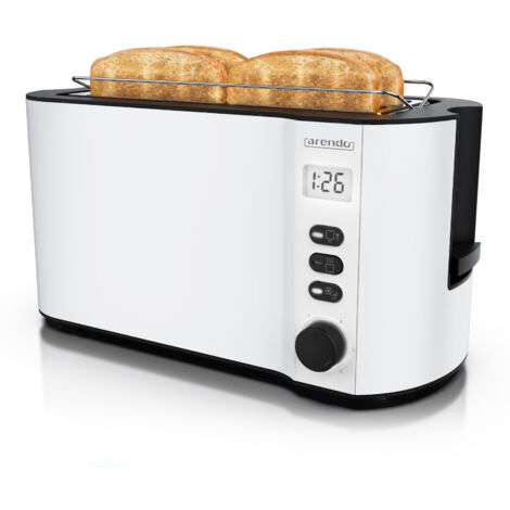 Arendo Langschlitz-Toaster für 4 Scheiben, Doppelwandgehäuse, integrierter Brötchenaufsatz, Bräunungsgrade 1-6, Brotzentrierung