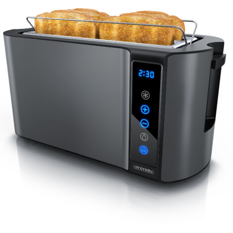 Arendo Langschlitz Toaster mit 2 Röstkammern und Brötchenaufsatz, Wärmeisoliertes Gehäuse, Display, Touch, Grau