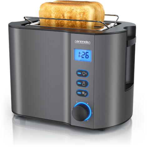 Arendo MANHA Toaster mit Restzeitanzeige, 2 Toastschlitze, integrierter Brötchenaufsatz, 6 Stufen, Auftaufunktion, 800W, Grau