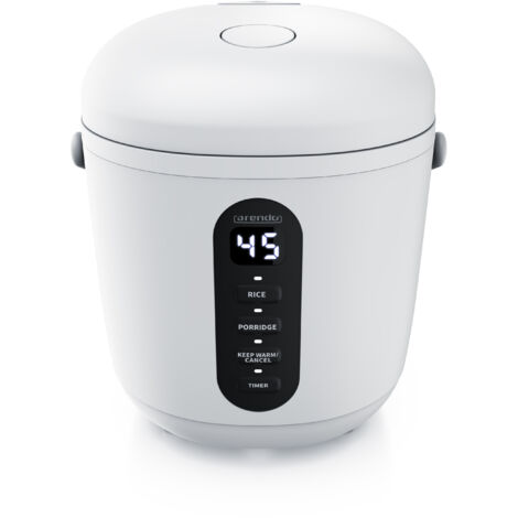 Arendo Reiskocher digital 0,8L mit Messbecher & Reislöffel, 2 Kochprogramme, Warmhaltefunktion, Timer, 300W, Weiß