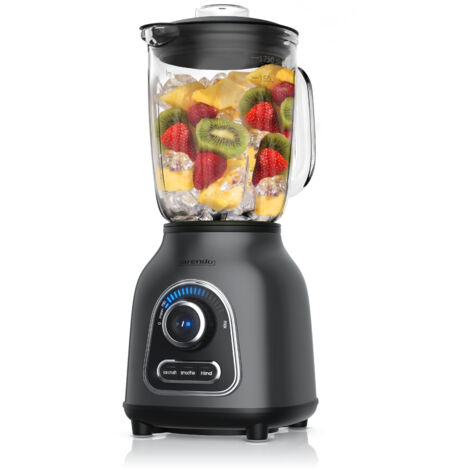 Arendo Standmixer, 1,75L Glasbehälter Edelstahl, 1400W, Glas Smoothie Maker / Mixer Ice Crush Funktion Milchshaker, Grau/Schwarz