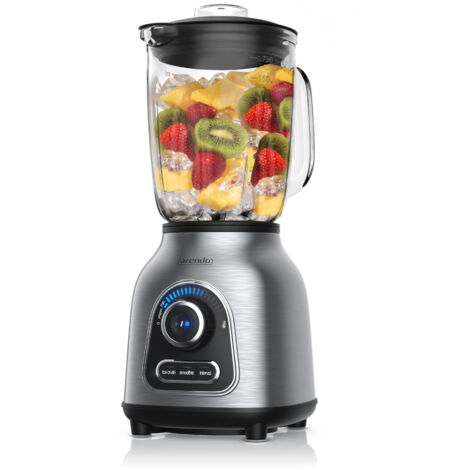 Arendo Standmixer Edelstahl, 1400 Watt, Glas Smoothie Mixer / Maker Ice Crush Funktion Milchshaker, 1,75 Liter Glasbehälter, Silber/Schwarz