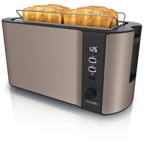 Arendo Toaster für 4 Scheiben, 1500W, Langschlitz, Brötchenaufsatz, Wärmeisoliert, Display, bronze