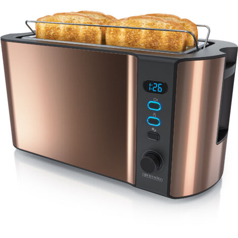 Arendo Toaster für 4 Scheiben, 1500W, Langschlitz, Brötchenaufsatz, Wärmeisoliert, Display, Kupfer