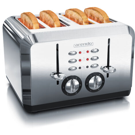 Arendo Toaster für 4 Scheiben, 1630 W, Automatik, Edelstahl, Wärmeisolierendes Doppelwandgehäuse, silber