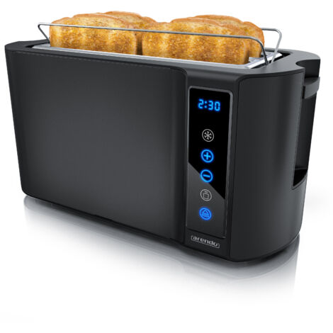 Arendo Toaster für 4 Scheiben Langschlitz 1500 W, Brötchenaufsatz, Wärmeisoliert, Display, Touch, Schwarz