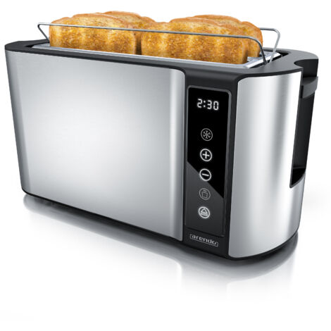 Arendo Toaster für 4 Scheiben Langschlitz 1500 W, Brötchenaufsatz, Wärmeisoliert, Display, Touch, Silber
