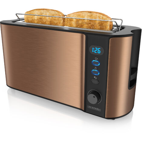 Arendo Toaster Langschlitz für 2 Scheiben, 1000 W, Brötchenaufsatz, Wärmeisoliert, Display, Kupfer