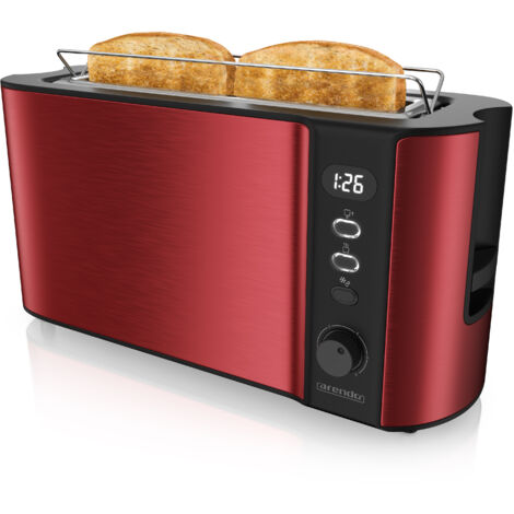 Arendo Toaster Langschlitz für 2 Scheiben, 1000 W, Brötchenaufsatz, Wärmeisoliert, Display, rot