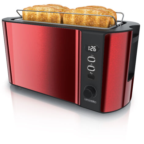 Arendo Toaster Langschlitz mit Display, Auftaufunktion, 1500W, integrierter Brötchenaufsatz, Rot