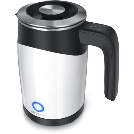 Arendo Wasserkocher 0,5 l, 1100 W, Edelstahl Single Reisewasserkocher Mini, Temperatureinstellung, weiß