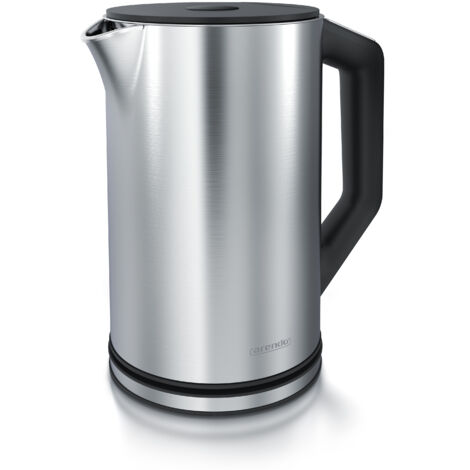 Arendo Wasserkocher 1,5 l 2200 W, Edelstahl, Doppelwand, Temperaturwahl 40 - 100°C mit Anzeige, silber