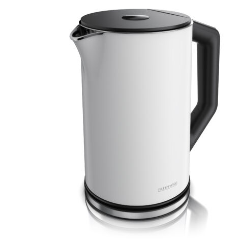 Arendo Wasserkocher 1,5 l 2200 W, Edelstahl, Doppelwand, Temperaturwahl 40 - 100°C mit Anzeige, weiß matt