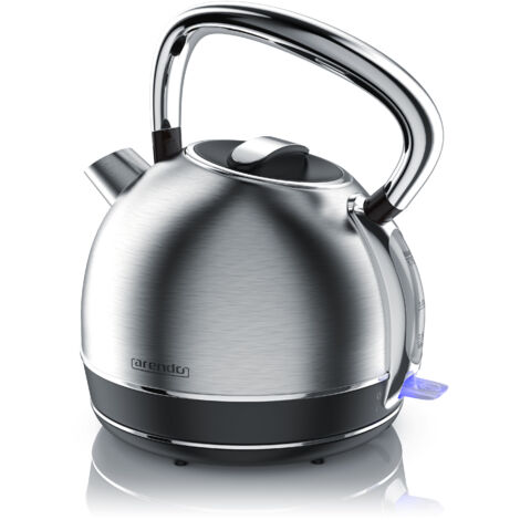 Arendo Wasserkocher 1,7 l, 2200 W, Edelstahl, Retro Style Vintage, Überhitzung & Trockenkochschutz, silber