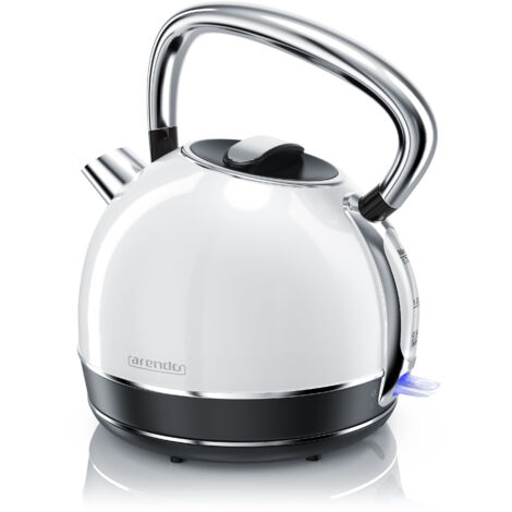Arendo Wasserkocher 1,7 l, 2200 W, Edelstahl, Retro Style, Vintage, Überhitzungs & Trockenkochschutz, weiß
