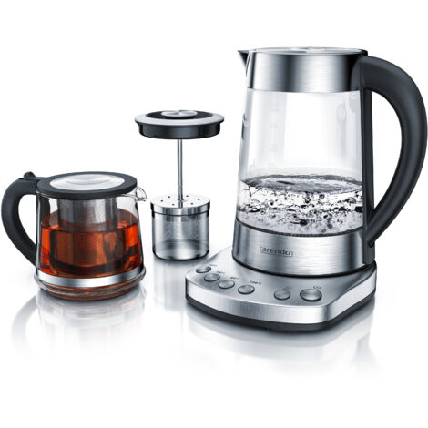 Arendo Wasserkocher 1,7 l, 2400 W, Edelstahl mit Teeaufsatz, Teekocher, Temperatureinstellung 70 - 100° C