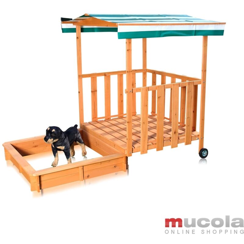 

Arenero Caja de arena Casa de juegos terraza de juegos de madera con techo ajustable jugar niños jardín exterior juguete cajón de arena