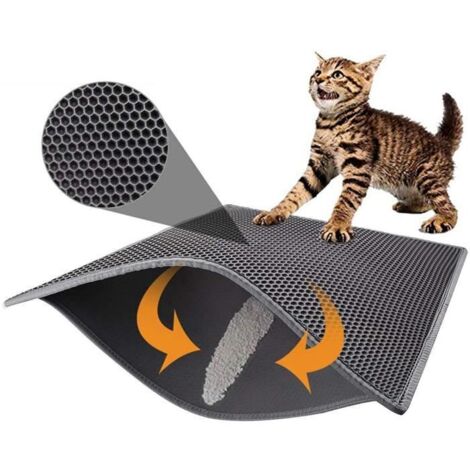 Arenero doble para gatos con estructura de panal, 45 x 60 cm, gris, impermeable, EVA no tóxica