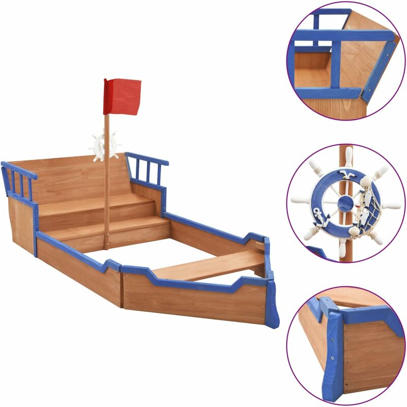 

Arenero en forma de barco pirata madera de abeto 190x94,5x136cm