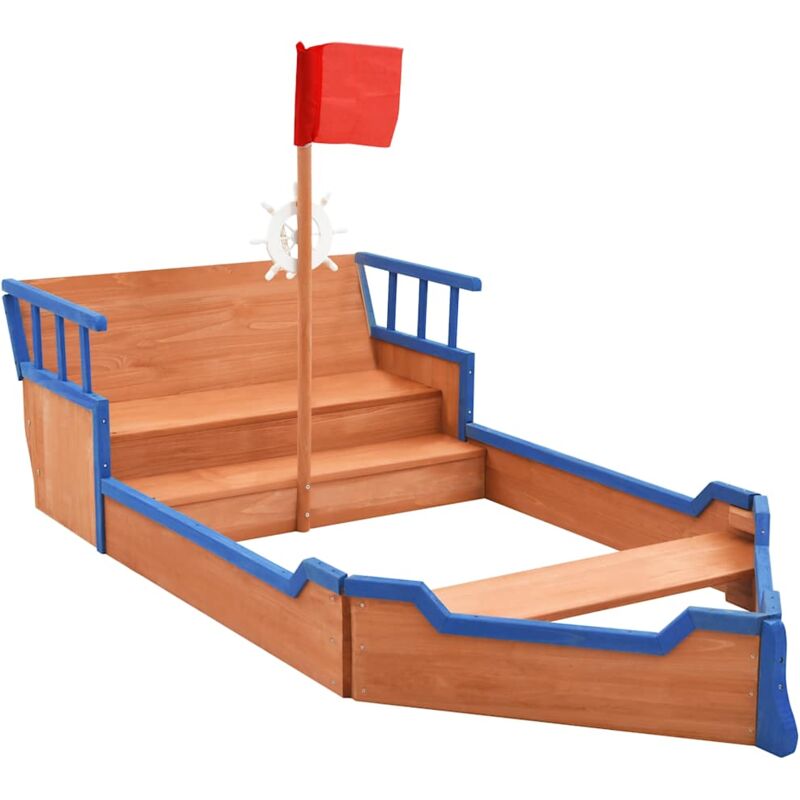 

vidaXL Arenero en forma de barco pirata madera de abeto 190x94,5x136cm - Azul