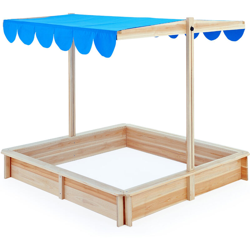 

Arenero Infantíl con Techo Azul ajustable y pivotante 140 x 140 cm Madera natural Juego para niños de jardín - Deuba