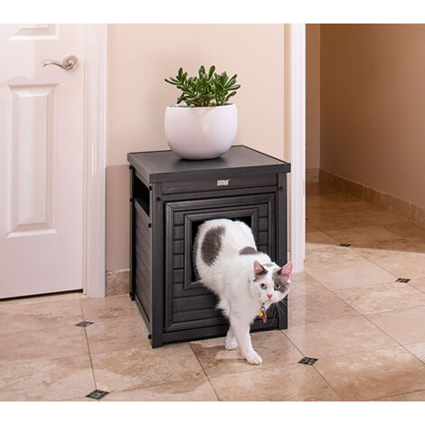 Arenero para Gatos Cubierto Borneo - Fabricado en ECOFLEX - Integra el arenero en la decoración de tu hogar, 58x44,6x70,2 cm, 4 Colores (Negro)