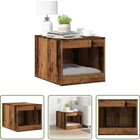 Arenero para gatos -  Mueble arenero de gatos madera ingeniería envejecida 47x59x42cm